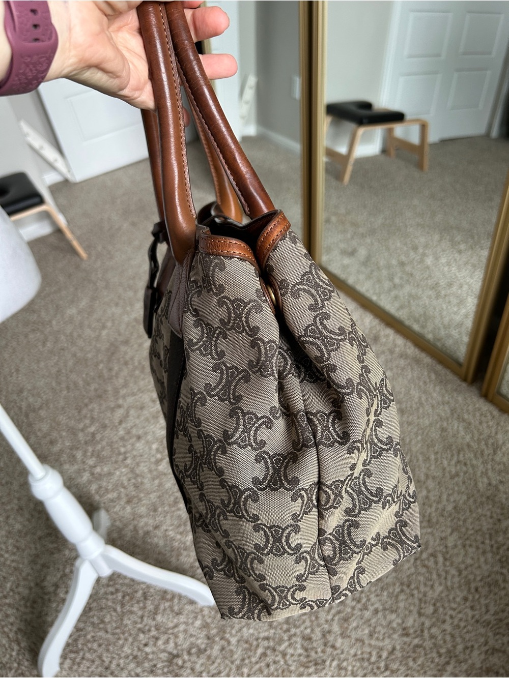 CELINE Triomphe Canvas and Leather Shoulder Satchel Handbag Brown - Picture 3 of 16